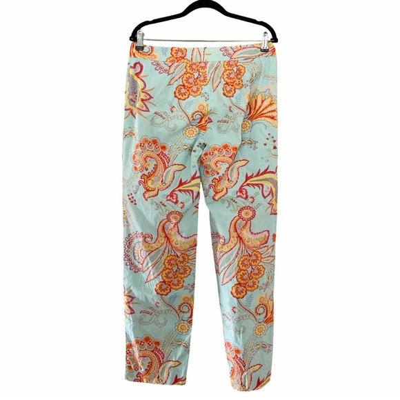J.MCLAUGHLIN Mid Rise Patterned Teal Slim Cotton Pants Sz 10 - Picture 2 of 6